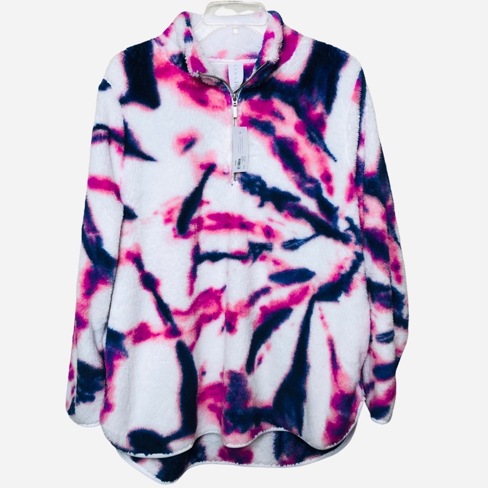NEW Livi Active Lane Bryant Tie Dye Sherpa Pullover Jacket 14/16 Half Zip NWT
